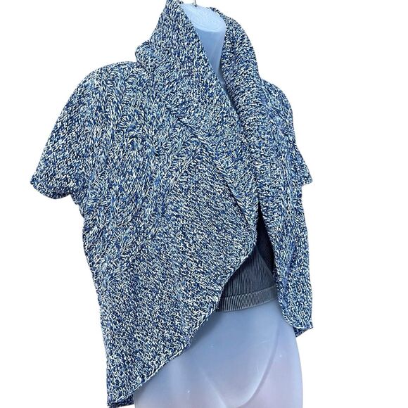 Vtg Y2K Express Blue Short Sleeve Shrug Sweater Sz M  Wide Fold Over Collar - Picture 1 of 10